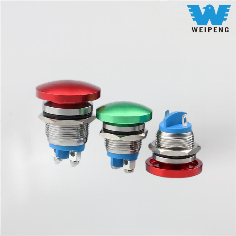 Interruptor de reinicio con botón pulsador de metal con cabeza de seta de 16/19/22 mm