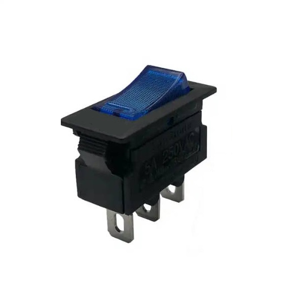 Disyuntor de interruptor basculante con carcasa negra y luz azul