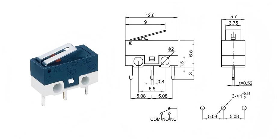Microinterruptor miniatura de alta corriente y larga duración