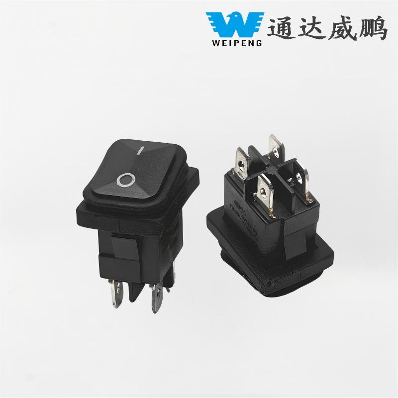 Kcd1-104 Interruptor basculante impermeable de 2 posiciones y 4 pines negro