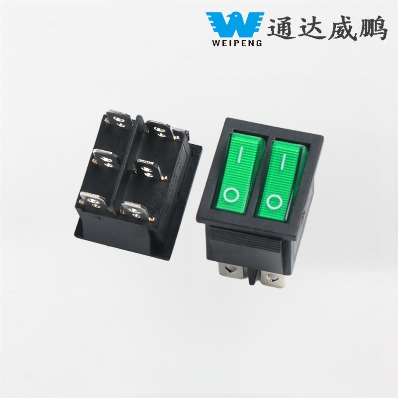 KCD4 Interruptor basculante doble para barco DPDT 2 posiciones 6 pines con luz verde