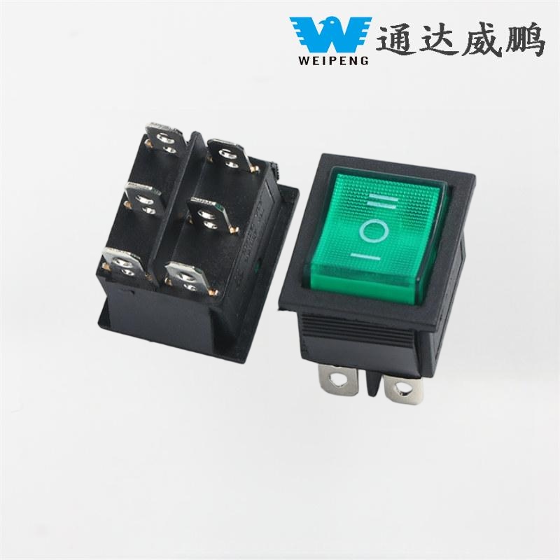 KCD4 LED verde 6 pines/4 pines iluminado 16A 250V interruptor basculante