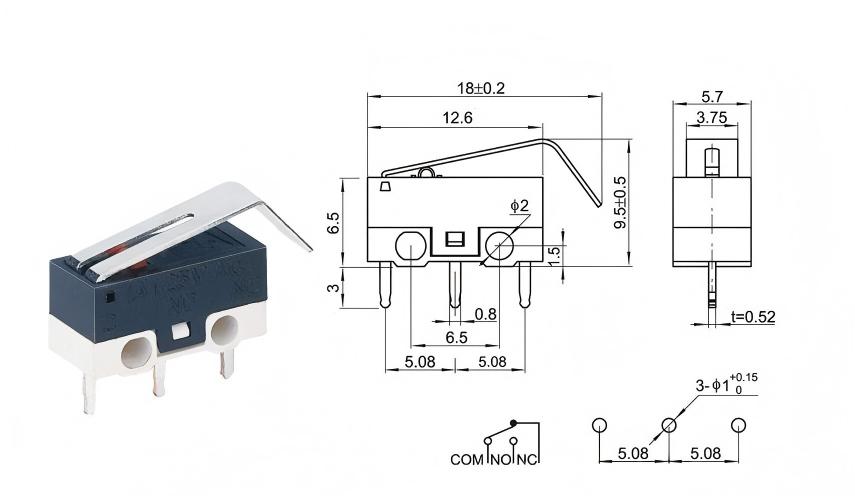 Interruptor de ratón con mango curvo DOT plateado