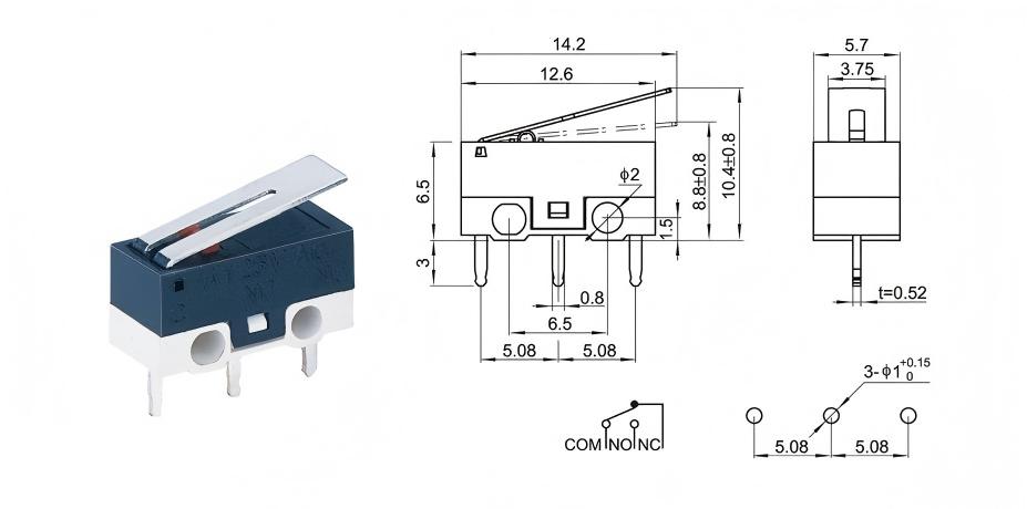 Microinterruptor de reinicio de tres patas para máquina de café robot de barrido
