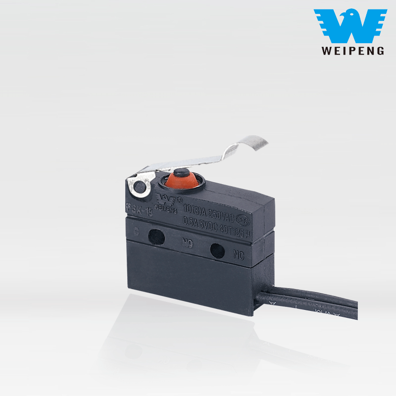 Microinterruptor resistente al agua sellado IP67 con salida lateral y palanca en ángulo Weipeng 10A